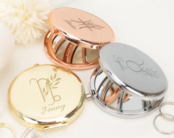 Miroir de maquillage compact, miroir de poche personnalisé, cadeaux personnalisés pour demoiselle d'honneur mariée, cadeau miroir du zodiaque, cadeau personnalisé pour elle, cadeau de fête des mères