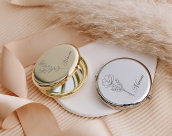 Miroir compact personnalisé élégant - Cadeau de mariage parfait pour les invités, idéal pour les fêtes de mariage, à graver avec les noms et les dates spéciales