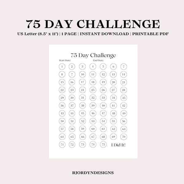 75 Day Challenge Printable | 75 Day Challenge Tracker | 75 Day Challenge | Habit Tracker | Fitness Tracker | Goal Tracker