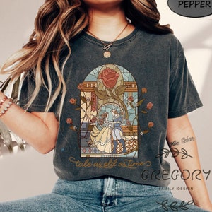 Camiseta de colores cómodos con cuentos antiguos como el tiempo, sudadera retro de La Bella y la Bestia, camiseta de princesas de Disney, camiseta de princesa Bella