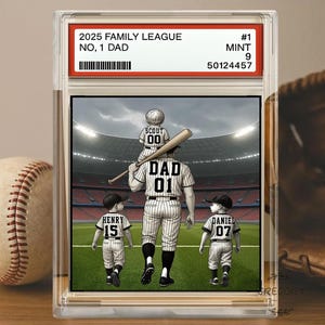 Aangepaste acrylplaat honkbal vader – Vaderdagcadeau van kinderen – Gepersonaliseerde display sportkaartstijl – Vrijstaande aandenken