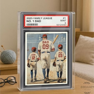 Acrylplaat vintage baseball vader – Gepersonaliseerde Vaderdagcadeau van twee kinderen – Aandenken aangepaste sportkaartstijl