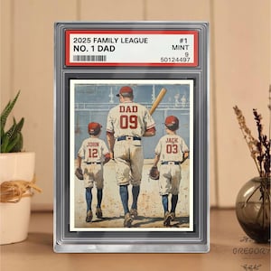 Targa in acrilico personalizzata con il nome del papà numero 1 del baseball, stile carta da collezione per bambini e papà, regalo per la festa del papà per papà del baseball.
