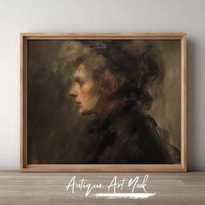 Antique Profile Oil Painting, Printable Vintage Wall Art, Portrait Oil Painting, Vintage Style Decor, Dark Moody Decor, Digital Download