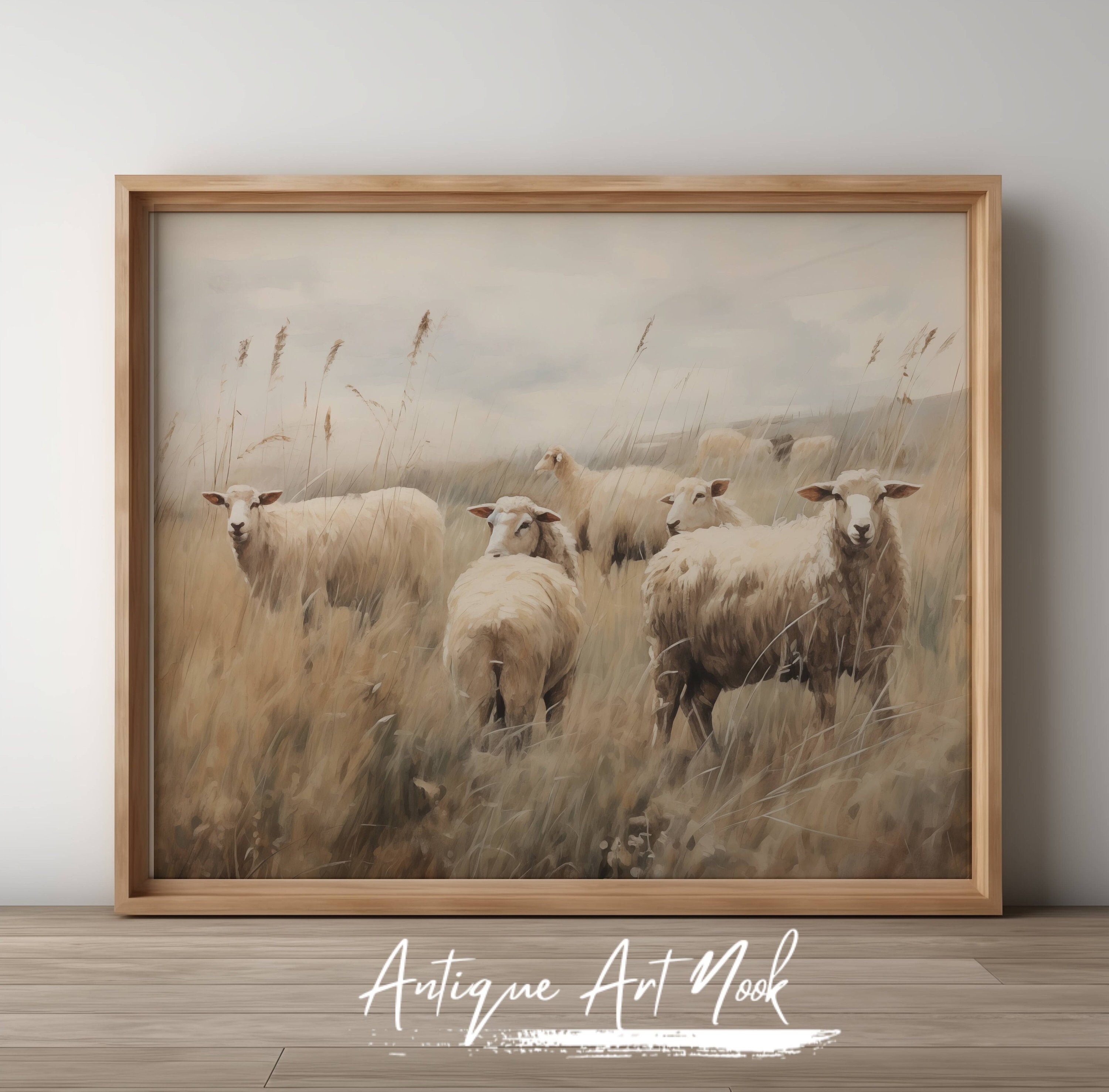 Vintage Sheep Oil Painting, Country Meadow Print, Farmhouse Animals ...