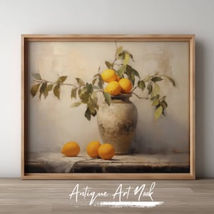 Lemons Vintage Art Printable, Classic Still Life Oil Painting in Vase, Cottage Decor Digital Download, Gift for Her, Antique Farm Print