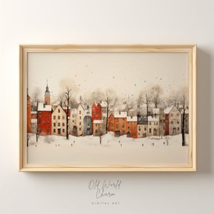 Winter village cityscape painting | Printable art | Digital download | Frame TV art