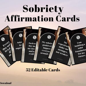 Sobriety Affirmation Cards | Addiction Recovery | Self Care | Mental Health | Relapse Prevention | Therapy Flash Cards | Recovery Motivation