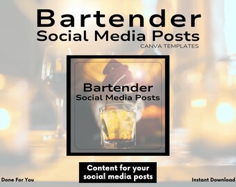 Bartender Social Media Posts | Mixologist Influencer | Bar Owner Branding Kit | Cocktail Promotions Mobile Bartenders | Restaurant Marketing