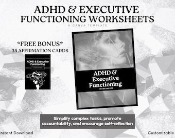 ADHD Executive Functioning Worksheets | Mental Health Therapy | Teen Coping Skills Tool | Emotional Regulation for Adults | Self-Care Guide