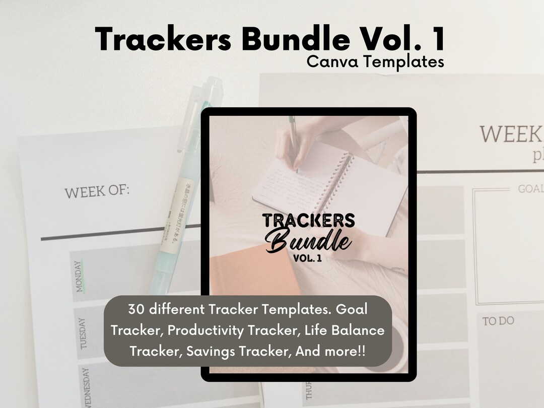 Trackers Template Bundle for Canva Editable Money Health Mood Task Goal ...