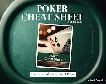 May include: An image of a poker cheat sheet with the text "POKER CHEAT SHEET" and "A Mini eBook". The image shows two playing cards, an Ace of Hearts and an Ace of Spades. The text "The basics of the game of Poker" is also visible.