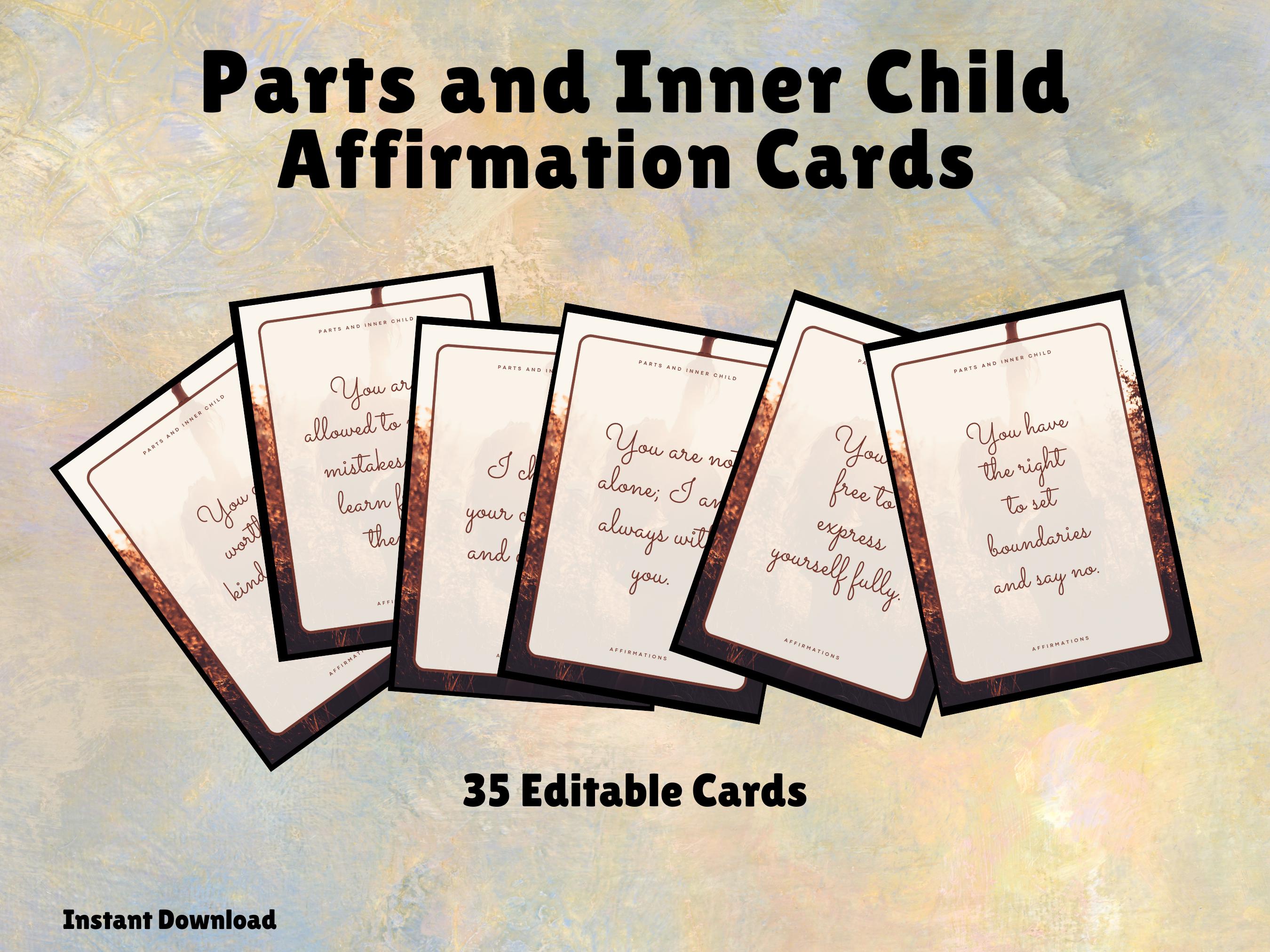 Parts and Inner Child Affirmation Cards | Inner Child Healing | Self Care Cards | Mental Health | Self Love Printable | Therapy Flash Cards