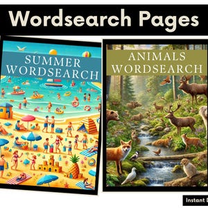 Word Search  | 2 Themed Wordsearch Puzzle Books | Activities for Kids | Relaxing Word Searches | Printable | Digital Download | Animals