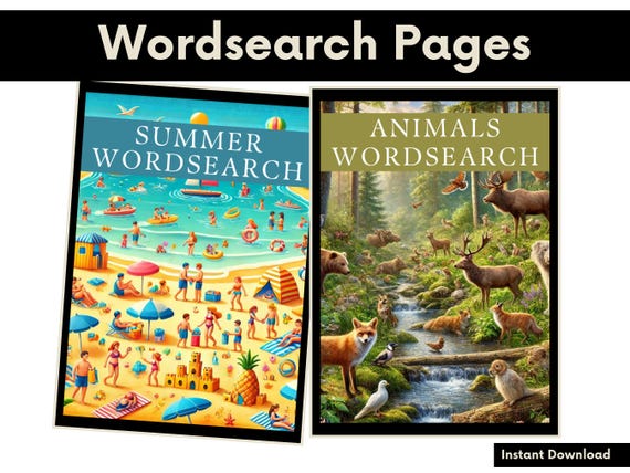 Word Search  | 2 Themed Wordsearch Puzzle Books | Activities for Kids | Relaxing Word Searches | Printable | Digital Download | Animals