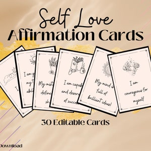 Affirmationskarten | Selbstliebe | Druckbar | Ermutigung | Vorlage für Canva | Positives Zitat Flash | Bearbeitbar | Selbstwertgefühl | Minimalistisch