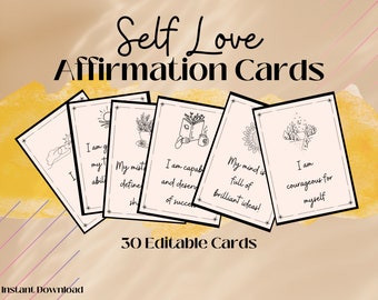Affirmation Cards | Self Love | Printable | Encouragement | Template for Canva | Positive Quote Flash | Editable | Self Esteem | Minimalist