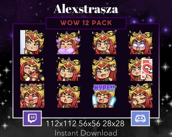 Alexstrasza Warcraft WoW 12 Pack Bundle Set Emote, Twitch, Discord, Stream, Dragon Queen, Love, Hug, Bla, Facepalm, Rage, What, Elf Thinking