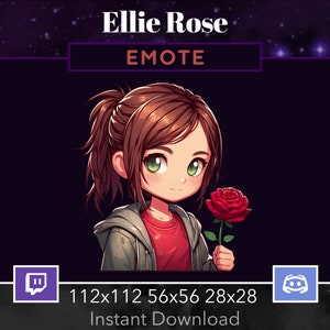 The Last Of Us Ellie Rose, Flower, Tulip. EMOTE, Twitch, Discord, Youtube, Stream, Printable, Happy, Cute, Kawaii , Excited, Chibi