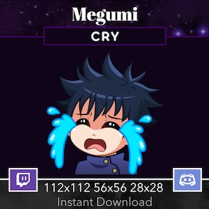 Jujutsu Kaisen Megumi Cry. Emote, Twitch, Discord, Stream, Imprimível, Mangá, Anime, JJK