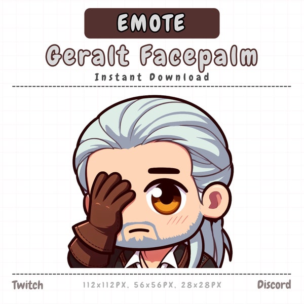 The Witcher Geralt Facepalm, Face palm, Disappointed. EMOTE, EMOTES for Twitch, Discord, Youtube, Stream , Streaming, Printable, Chibi