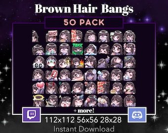 Chibi Girl 50 Pack Set Emote, Twitch, Discord, Stream, Brown Hair, Brown Eyes, Bangs, Kawaii, egirl, Gamer, Custom, Adorable, Slay, Uwu