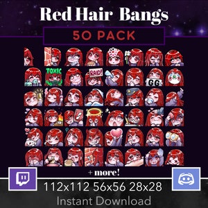 Chibi Girl 50 Pack Set Emote, Twitch, Discord, Stream, Red Hair, Red Eyes, Bangs, Kawaii, egirl, Gamer, Custom, Adorable, Slay, Uwu