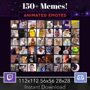 Meme Animated 150+ Pack, Bundle. Emote, Twitch, Discord, Stream, Sus, Rock, Dancing, Omegalul, Funny, Gif, Slay, Huh, Cat, Dog Amongus Pedro