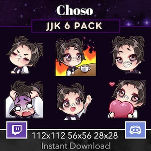 Choso Jujutsu Kaisen 6 Pack, Bundle. Emote, Twitch, Discord, Stream, Kawaii, Ohno, ThisIsFine Love, No, Smirk, Jjk