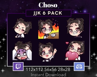 Choso Jujutsu Kaisen 6 Pack, Bundle. Emote, Twitch, Discord, Stream, Kawaii, Ohno, ThisIsFine Love, No, Smirk, Jjk