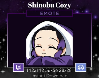 Demon Anime Shinobu Cozy, Cheers, Hype Laugh Pack Bundle Emote Twitch Stream Discord Manga Hashira Kawaii Cute Funny