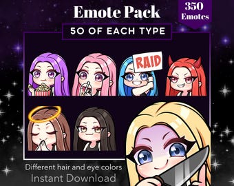 350 Chibi girls Every Color shown is included Pack Set Emote, Twitch, Discord, Woman, Slay, Eyes egirl, Gamer, Custom,  Slay, Uwu