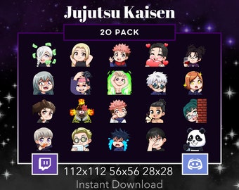 Jujutsu Kaisen 20 Pack, Bundle. Emote, Twitch, Discord, Stream, Printable, Manga, Anime, JJK, Gojo, Sukuna, Mahito, Nanami, Todo, Toji, Yuta