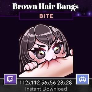 Chibi Girl Bite Emote, Twitch, Discord, Stream, Brunt hår, Bruna ögon, Lugg, Kawaii, Egirl, Gamer, Anpassad, Bedårande, Slay, Uwu