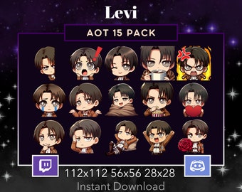 Attack On Titan Levi 15 EMOTE PACK for Twitch, Discord, Youtube, Stream, Lurk, Rage, Wow, Chill, Rose, Flower, 200iq , Cozy, Hype, Love, cry