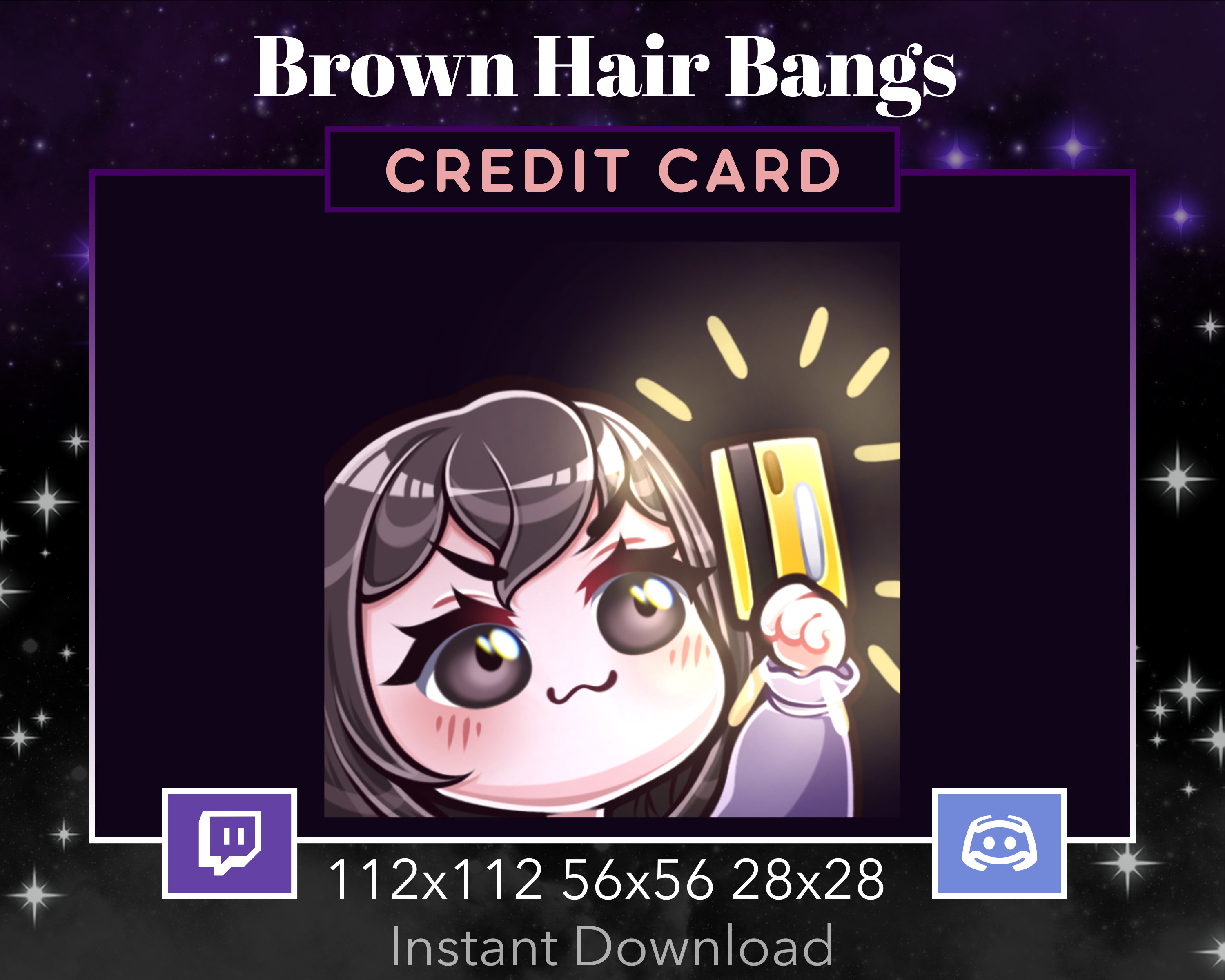 Chibi Girl Credit card, Donation Emote, Twitch, Discord, Brown Hair, Brown  Eyes, Bangs, Kawaii, Egirl, Gamer, Custom, Adorable, Slay, Uwu