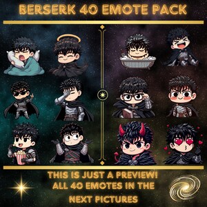 Berserk Guts 40 EMOTE PACK Manga, Anime , emotes for Twitch, Discord, Youtube, Stream , Streaming, Printable, Chibi