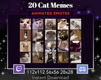 Cat Meme Animated 20 Pack 1, Bundle. Emote, Twitch, Discord, Stream, Printable, Sus, Drifting, Dancing, Omegalul, Funny, Gif, Slay, Cozy