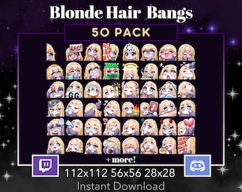 Chibi Girl 50 Pack Set Emote, Twitch, Discord, Stream, Blonde Haare, Blaue Augen, Pony, Kawaii, egirl, Gamer, Custom, Adorable, Slay, Uwu