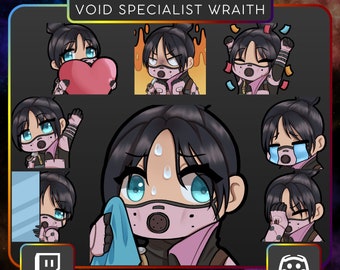 Apex Legends Wraith Void Specialist 8 Pack, Bundle. Emote, Twitch, Discord, Stream, Sweaty, Facepalm, Love, Heart, Rage, Cry, Lurk ,Hype