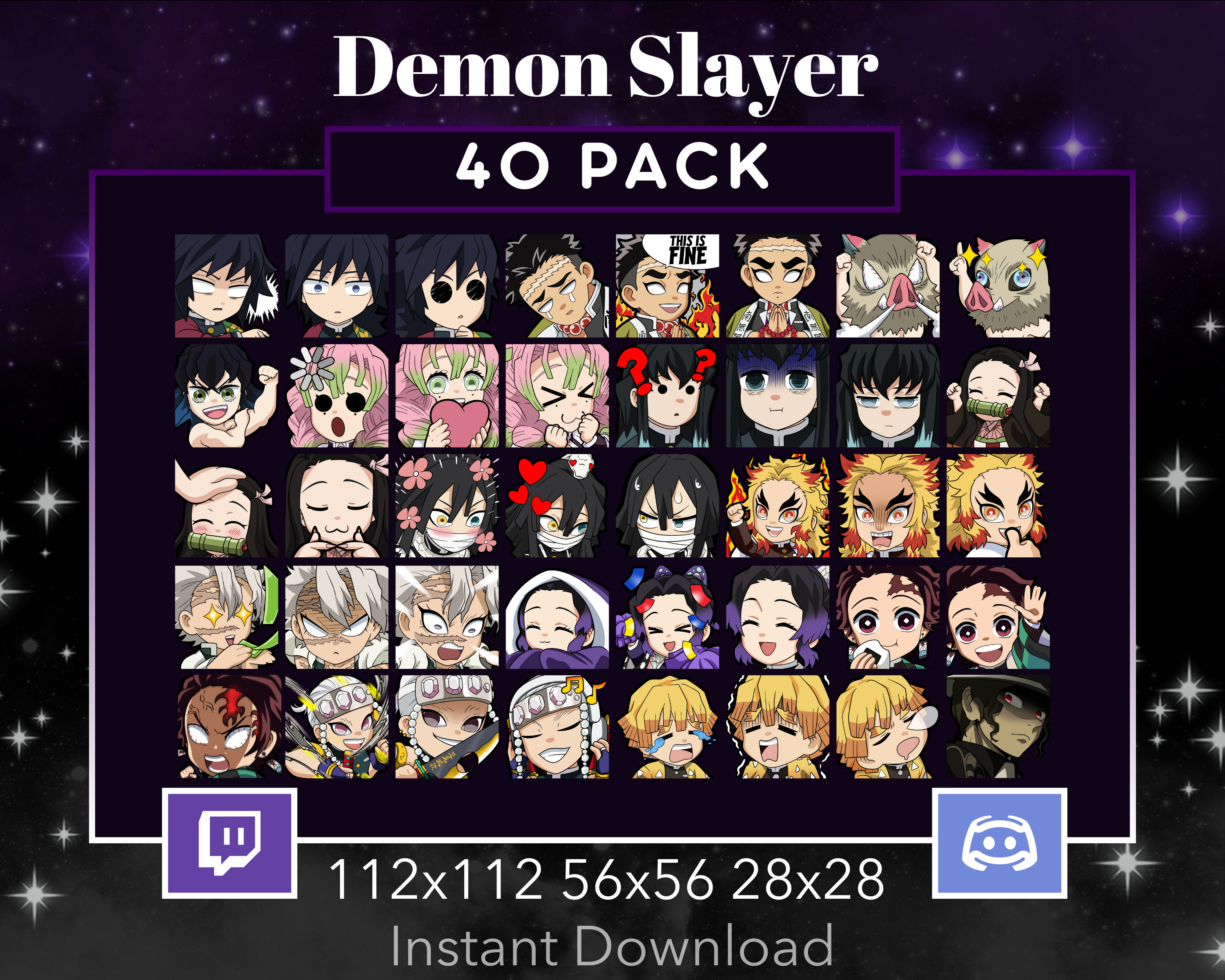 Demon Anime 40 Emote Pack Set Bundle Manga for twitch discord Giyu Gyomei Inosuke Mitsuri Muzan Nezuko Tanjiro Rengoku Shinobu Zenitsu