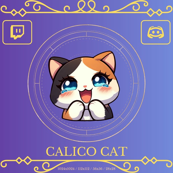 Calico Cat Laugh, Rofl, Lol. Emote, Animal, Twitch, Discord, Youtube, Stream , Stream, Printable, Chibi, Happy, Cute, Laugh , Excited, Cute