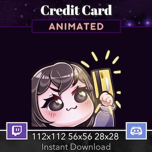 クレジットカード寄付 アニメの女の子のエモート GIF、Twitch、Discord、ストリーム、茶色の髪、茶色の目、前髪、かわいい、egirl、ゲーマー、カスタム、スレイ