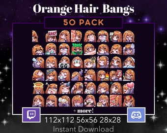 Chibi Girl 50 Pack Set Emote, Twitch, Discord, Stream, Orange Ginger Hair, Orange Eyes, Bangs, Kawaii, egirl, Gamer, Custom, Slay, Uwu