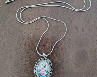 Immaculate Heart of Mary Pendant Necklace 24” Stainless Steel Chain