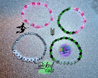 Wicked Movie Beaded Bracelet Stack: Glow in the Dark Acrylic Jewelry