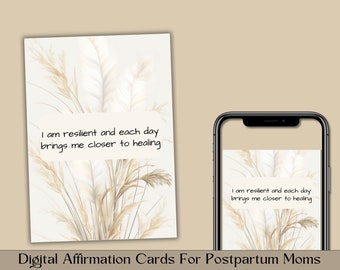 Empowering Postpartum Affirmation Cards For Mom, 25 Digital Download Postpartum Gift, Empowered Motherhood,Positive Affirmations for New Mom