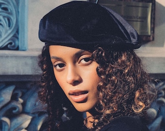 Velvet Beret Hat: Sculptural French Style, Adjustable Fit