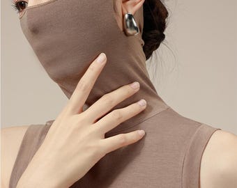 Merino Wool Ear Warmer Tank Top: High Neck Winter Base Layer