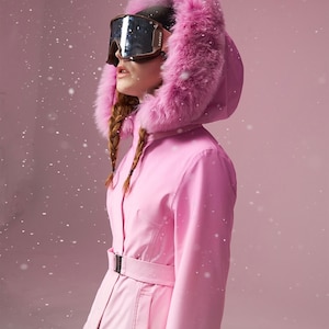 Chaqueta de esquí para mujer, trajes de esquí impermeables brillantes,  cálidos, con capucha, resistente al viento, traje de nieve para deportes al